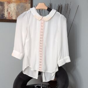 Free People Ivory Blouse with Blush Details